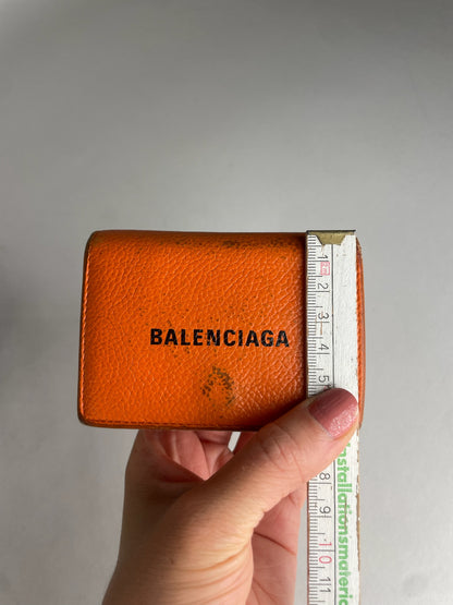 Vintage Balenciaga Leather Card Holder Wallet Orange Black