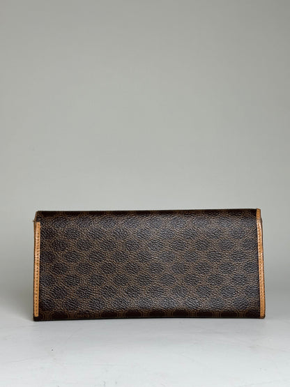 Vintage Celine Coated Canvas Long Wallet Dark Brown Tan Gold
