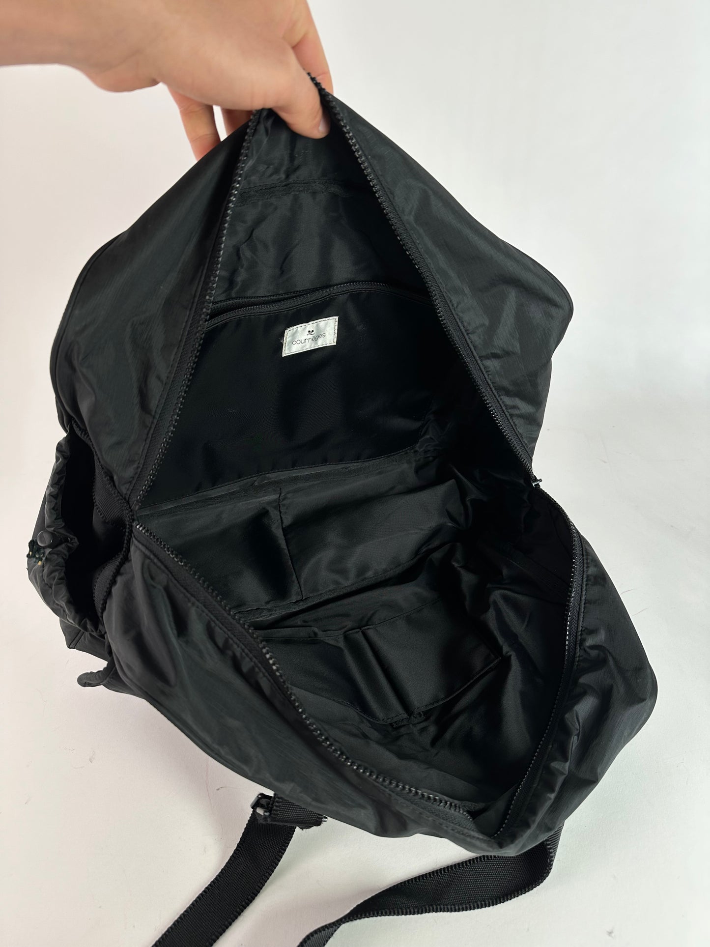 Vintage Courreges Ripstop Nylon Weekender Duffle Bag Black