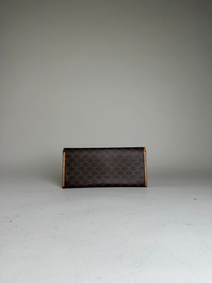 Vintage Celine Coated Canvas Long Wallet Dark Brown Tan Gold