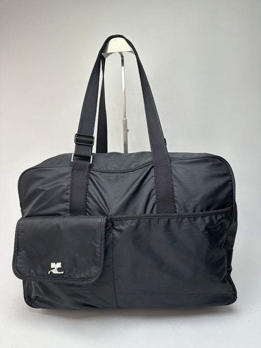 Vintage Courreges Ripstop Nylon Weekender Duffle Bag Black