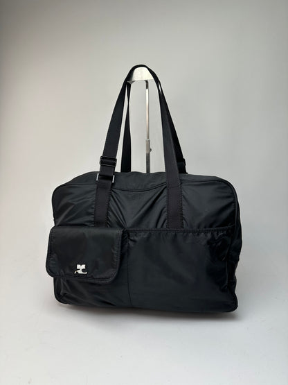 Vintage Courreges Ripstop Nylon Weekender Duffle Bag Black