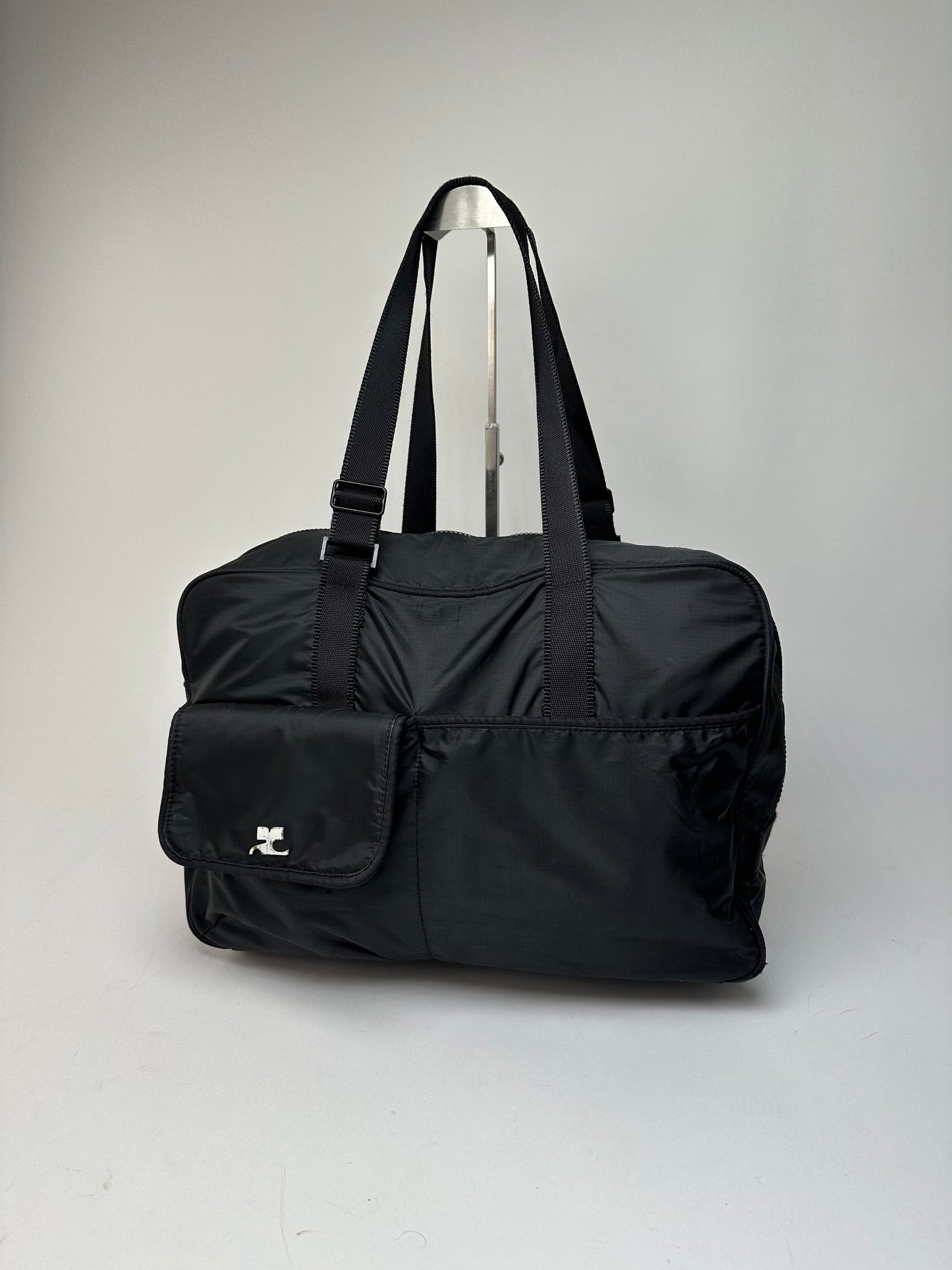 Vintage Courreges Ripstop Nylon Weekender Duffle Bag Black