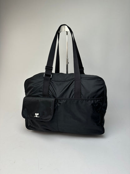 Vintage Courreges Ripstop Nylon Weekender Duffle Bag Black