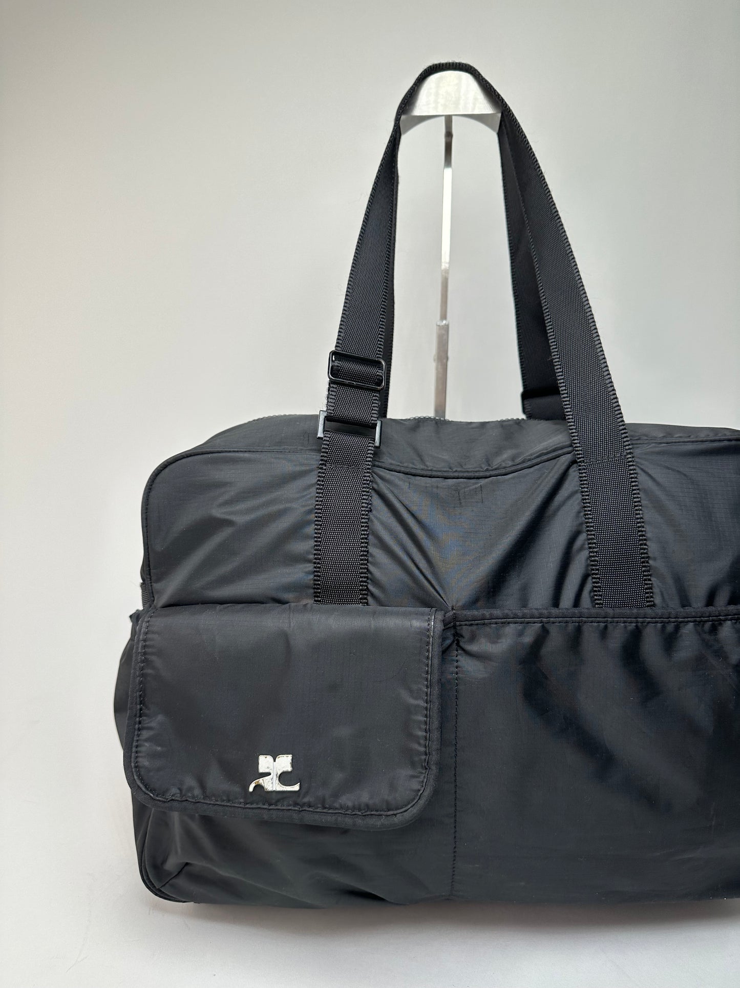 Vintage Courreges Ripstop Nylon Weekender Duffle Bag Black