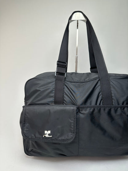 Vintage Courreges Ripstop Nylon Weekender Duffle Bag Black