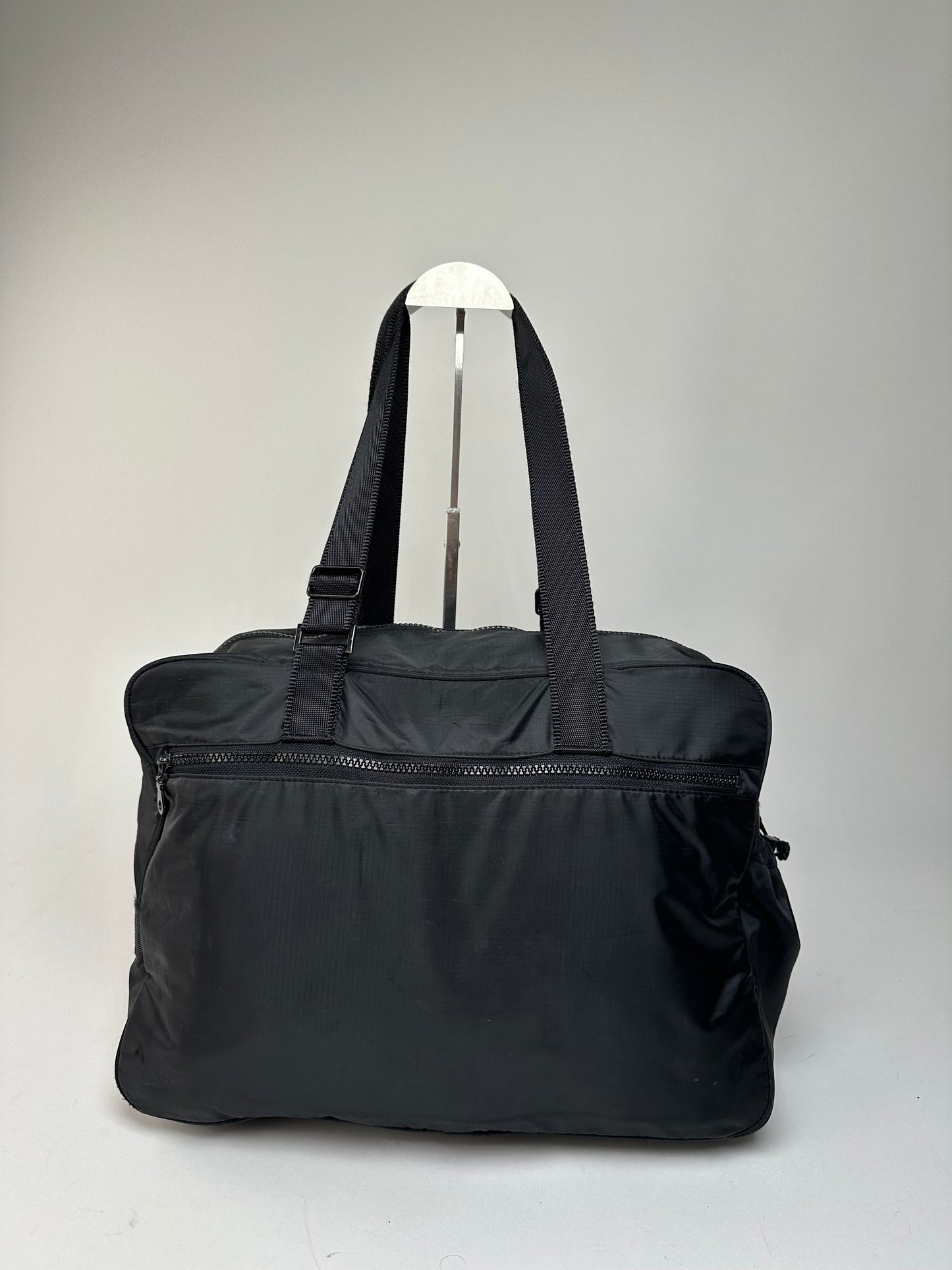 Vintage Courreges Ripstop Nylon Weekender Duffle Bag Black