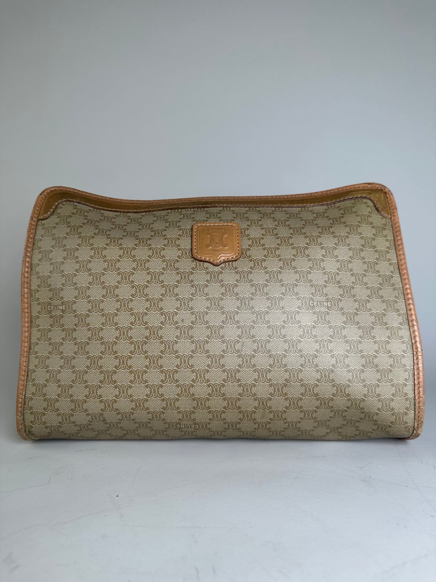 Vintage Celine Monogram Canvas Clutch Bag Beige Brown