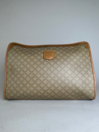 Vintage Celine Monogram Canvas Clutch Bag Beige Brown