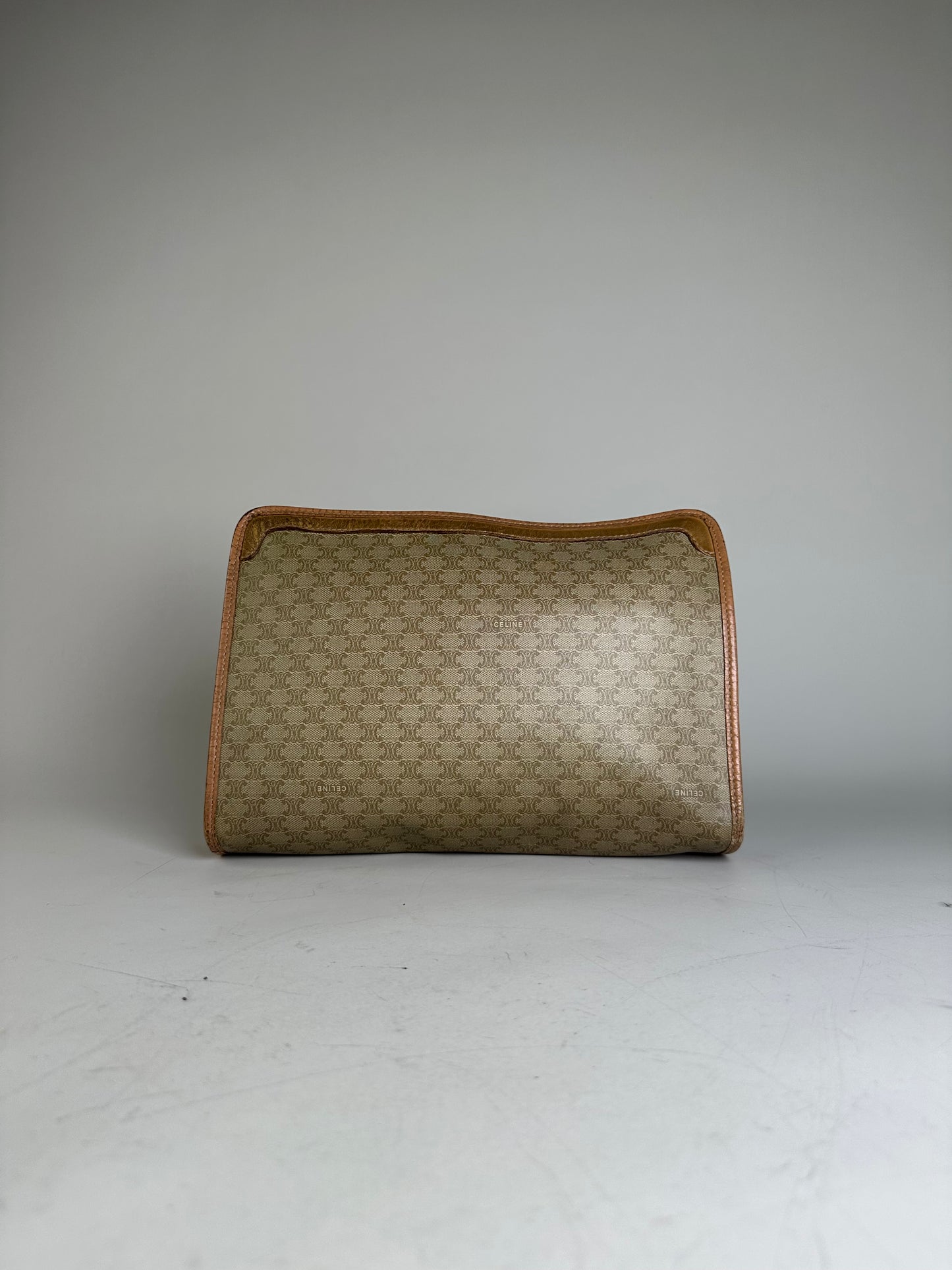 Vintage Celine Monogram Canvas Clutch Bag Beige Brown