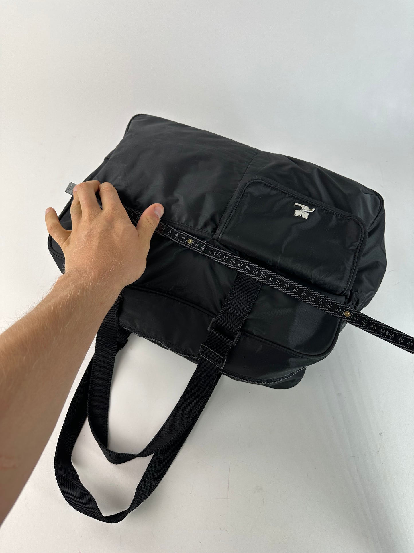 Vintage Courreges Ripstop Nylon Weekender Duffle Bag Black