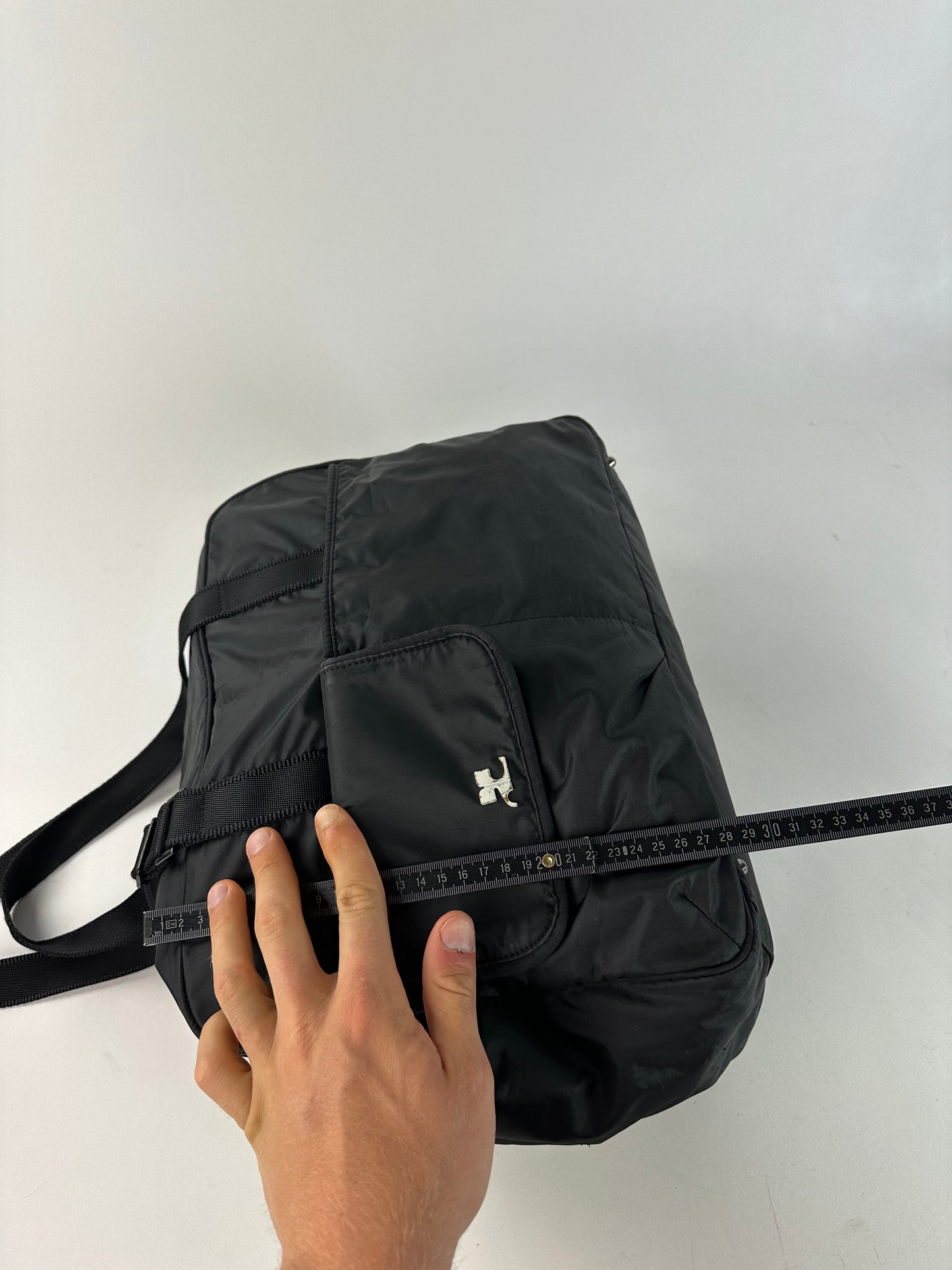 Vintage Courreges Ripstop Nylon Weekender Duffle Bag Black