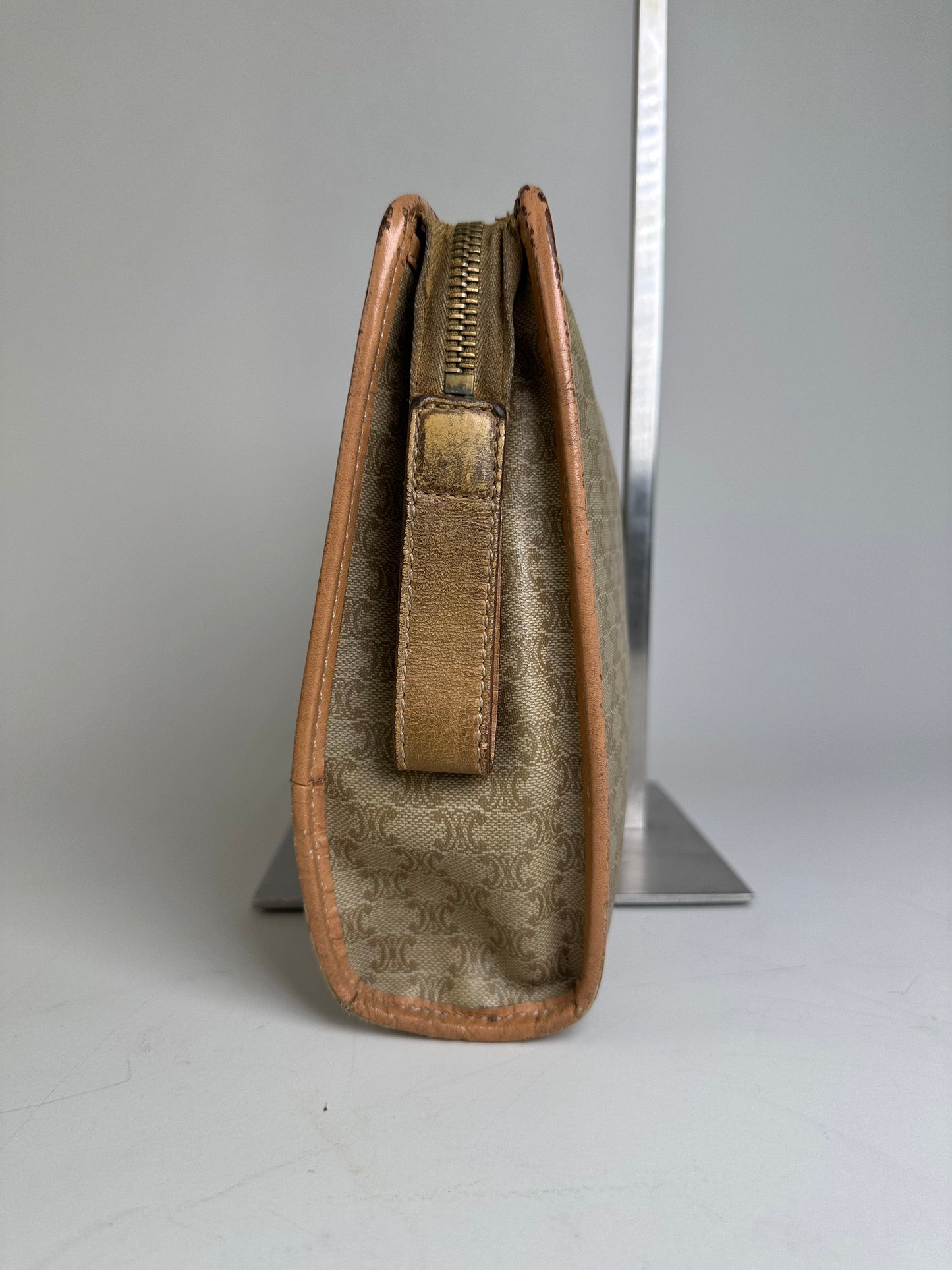 Vintage Celine Monogram Canvas Clutch Bag Beige Brown