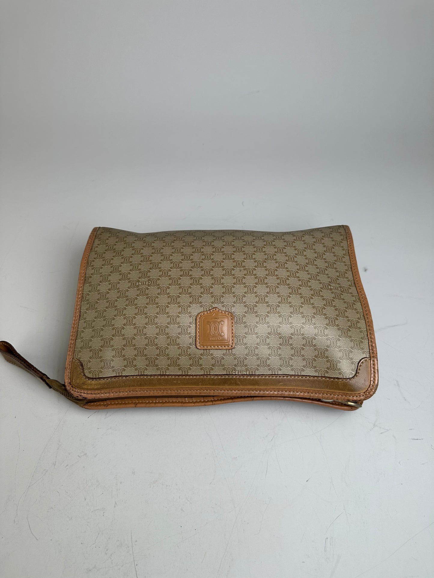 Vintage Celine Monogram Canvas Clutch Bag Beige Brown