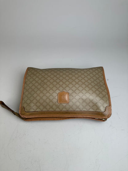 Vintage Celine Monogram Canvas Clutch Bag Beige Brown