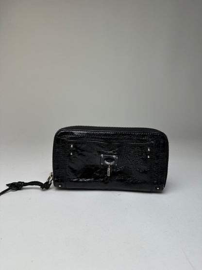 Vintage Chloe Patent Leather Zip-Around Continental Wallet Black