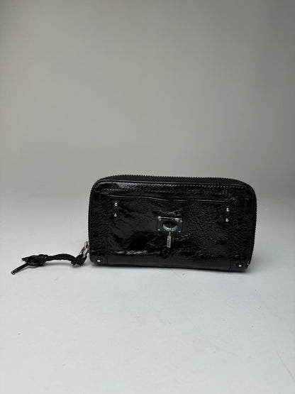 Vintage Chloe Patent Leather Zip-Around Continental Wallet Black