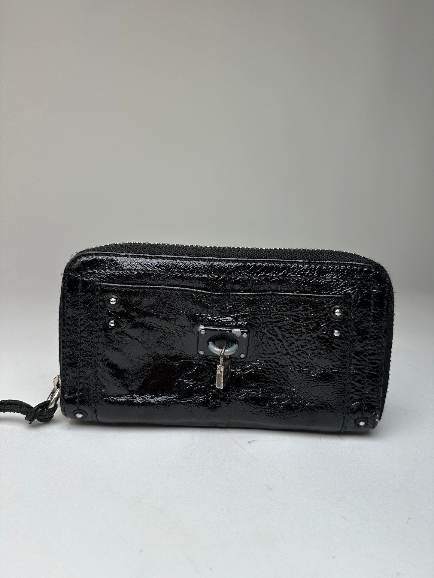 Vintage Chloe Patent Leather Zip-Around Continental Wallet Black