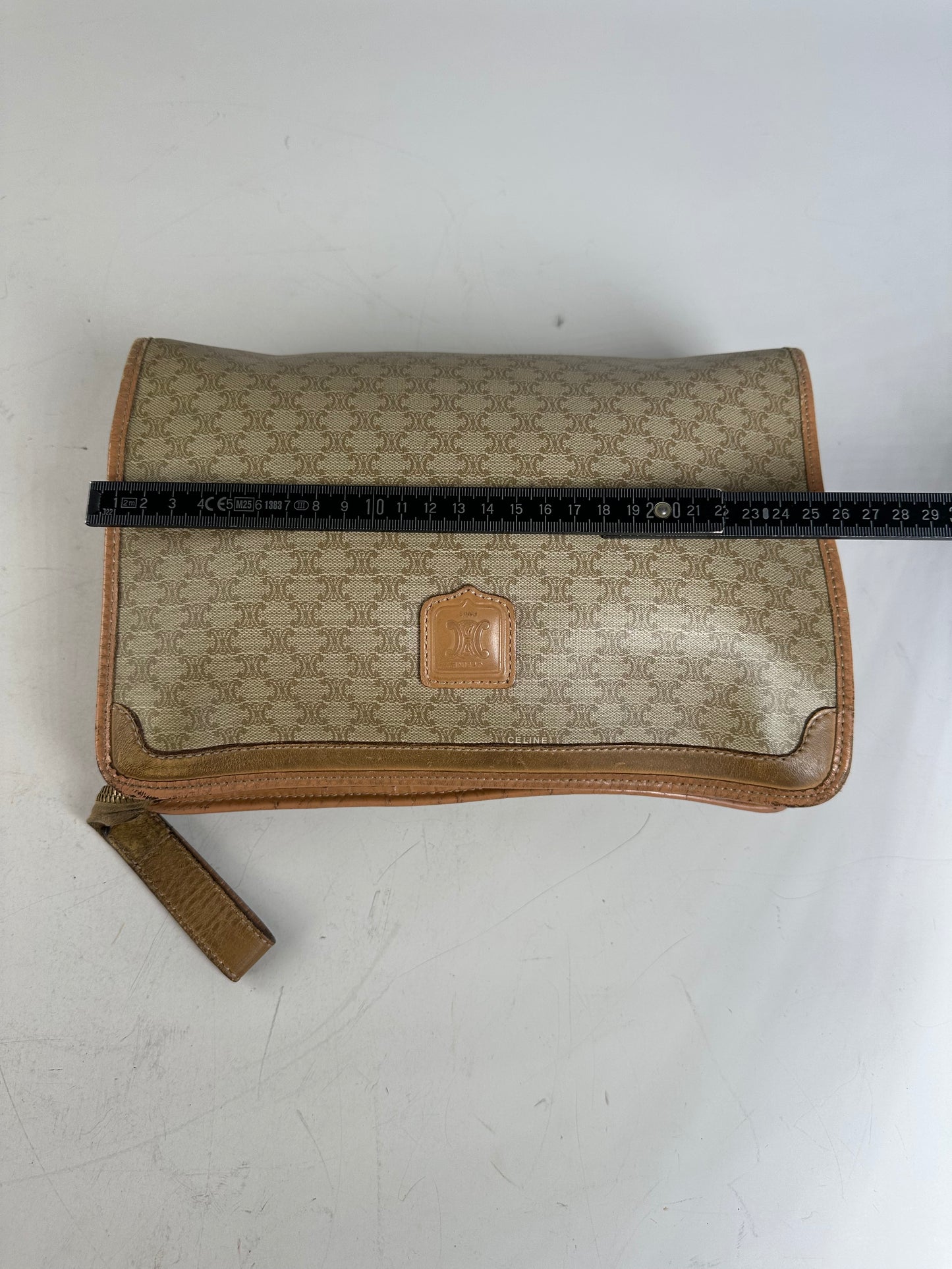 Vintage Celine Monogram Canvas Clutch Bag Beige Brown