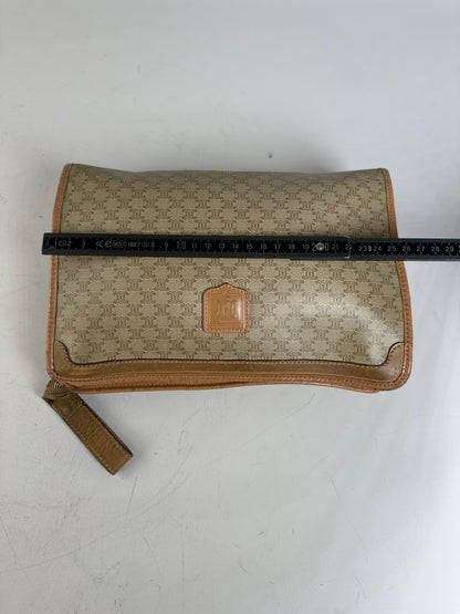 Vintage Celine Monogram Canvas Clutch Bag Beige Brown