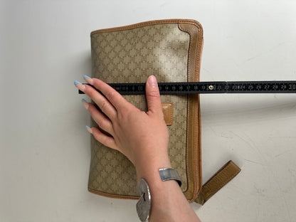 Vintage Celine Monogram Canvas Clutch Bag Beige Brown