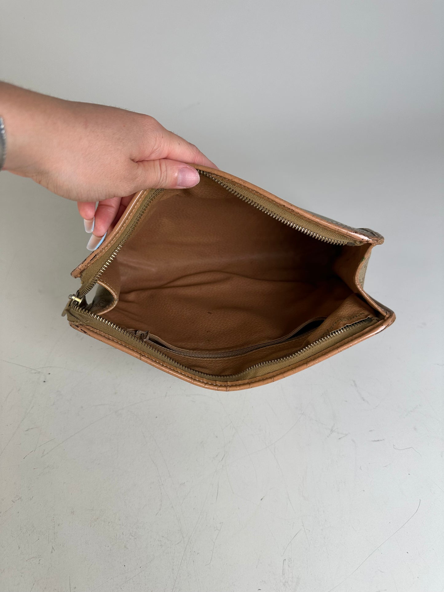 Vintage Celine Monogram Canvas Clutch Bag Beige Brown