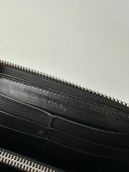 Vintage Chloe Patent Leather Zip-Around Continental Wallet Black