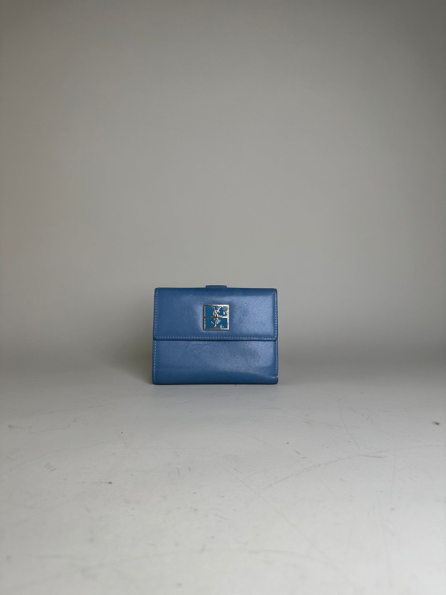 Vintage Saint Laurent Grained Leather Wallet Cobalt Blue Gold