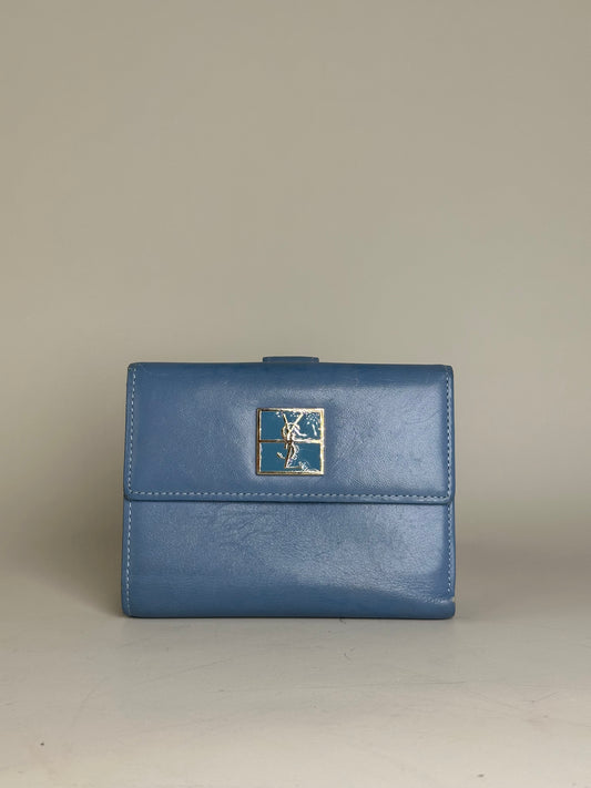 Vintage Saint Laurent Grained Leather Wallet Cobalt Blue Gold