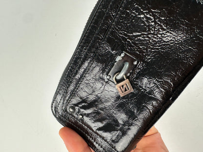Vintage Chloe Patent Leather Zip-Around Continental Wallet Black