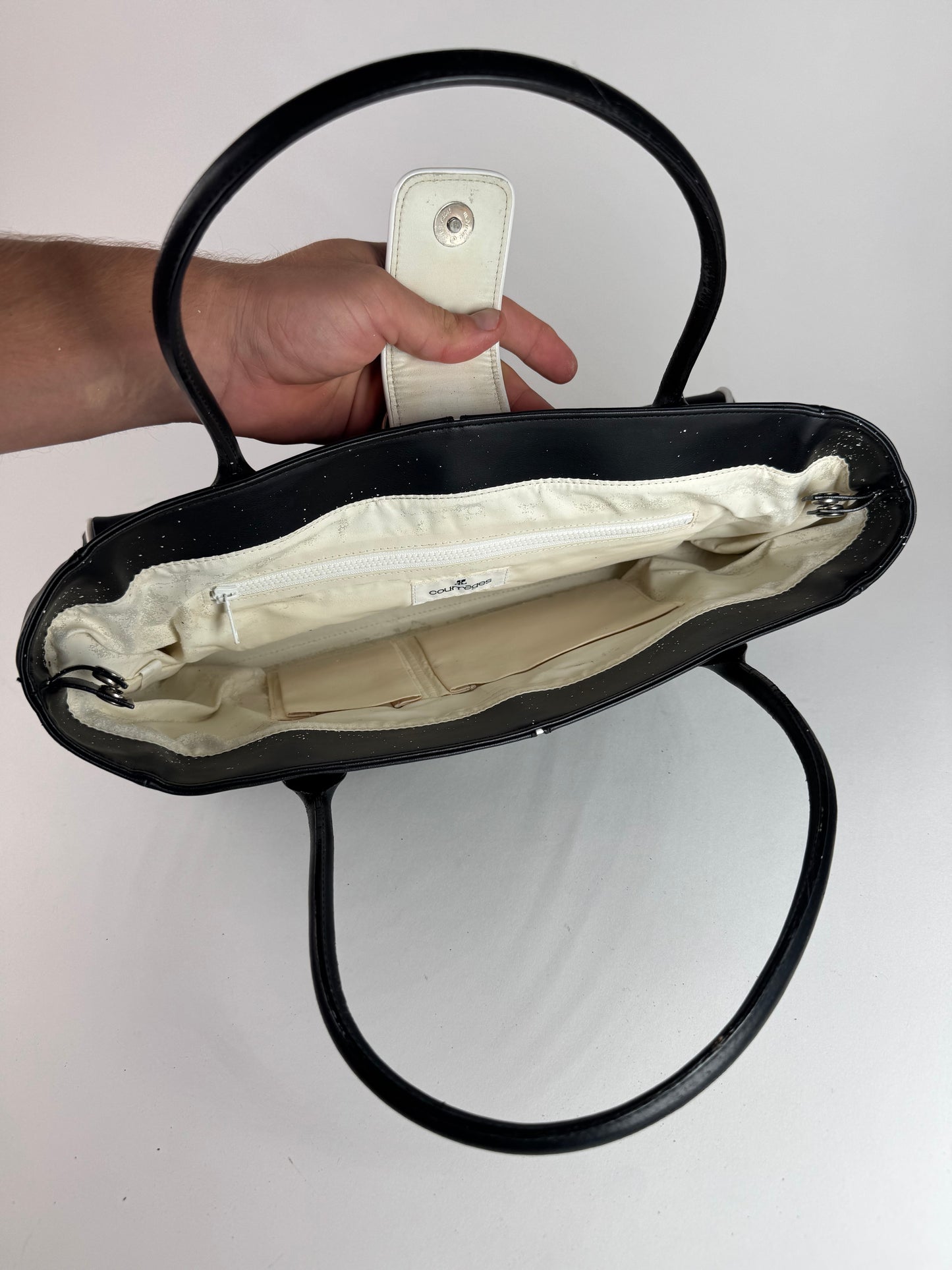 Vintage Courreges Leather Bag Black White