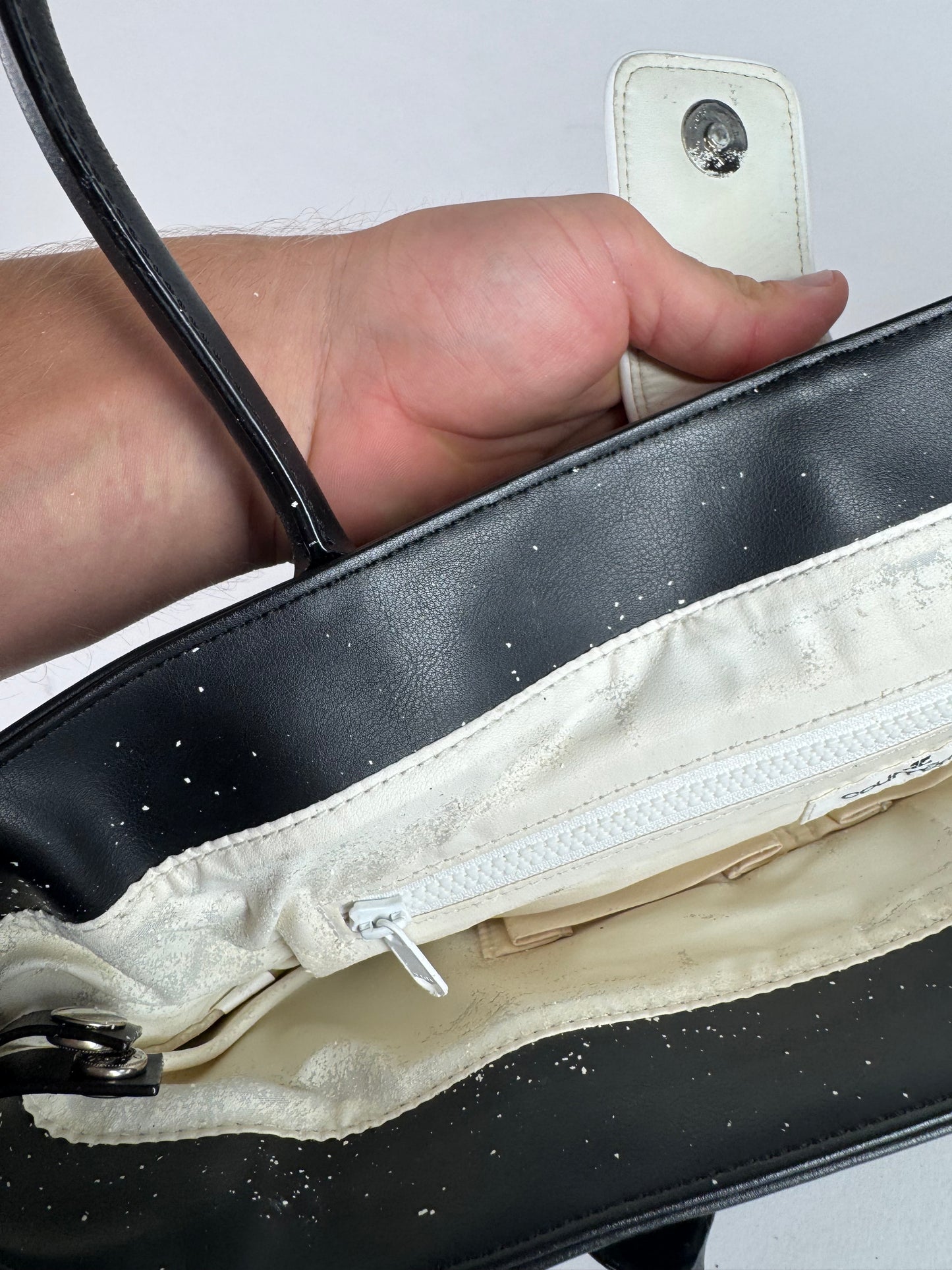 Vintage Courreges Leather Bag Black White