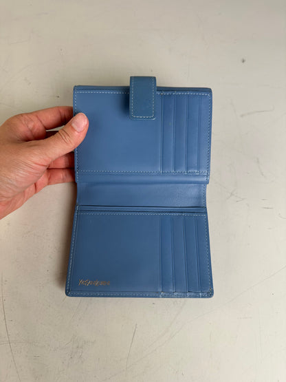 Vintage Saint Laurent Grained Leather Wallet Cobalt Blue Gold