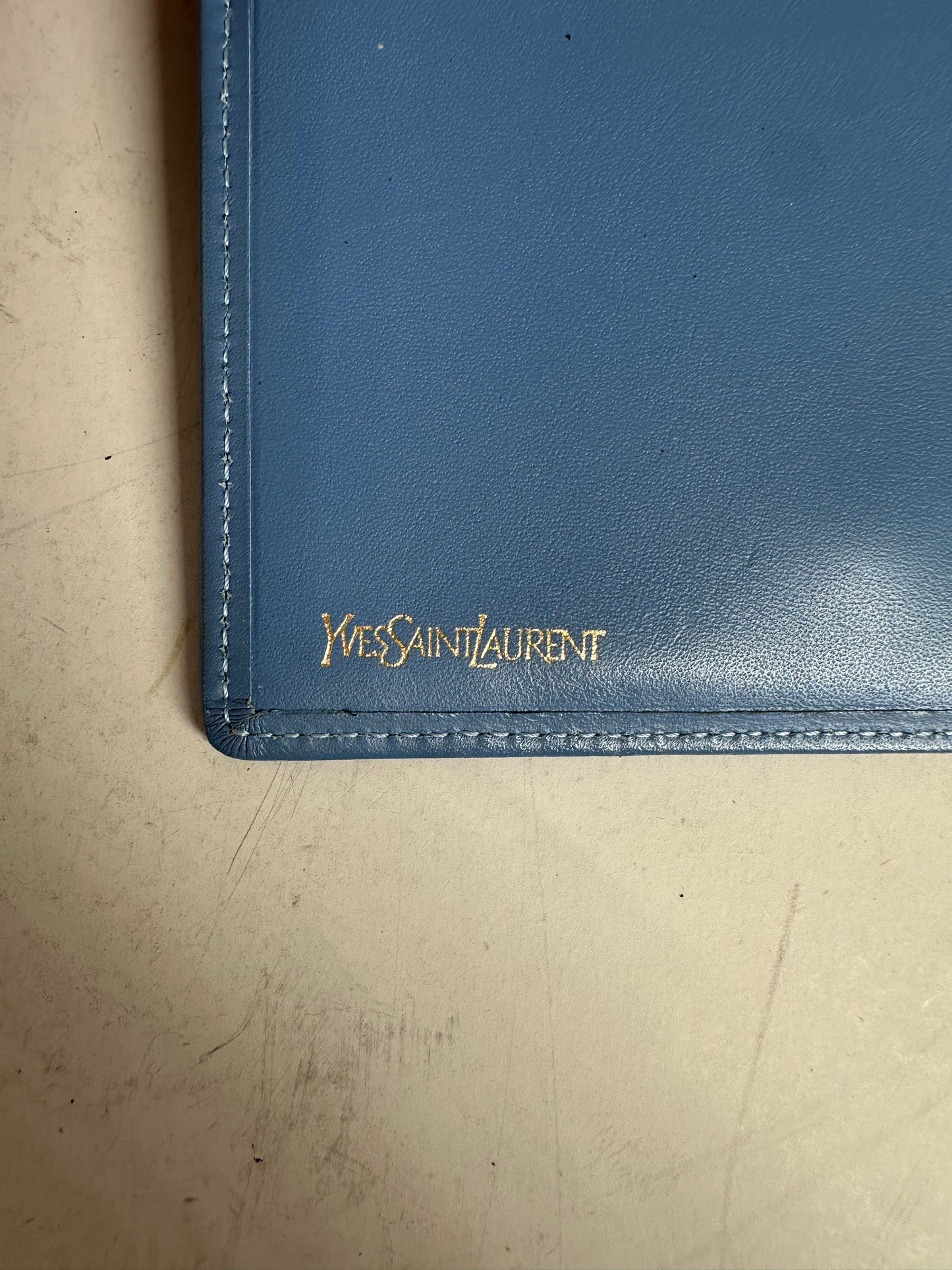 Vintage Saint Laurent Grained Leather Wallet Cobalt Blue Gold