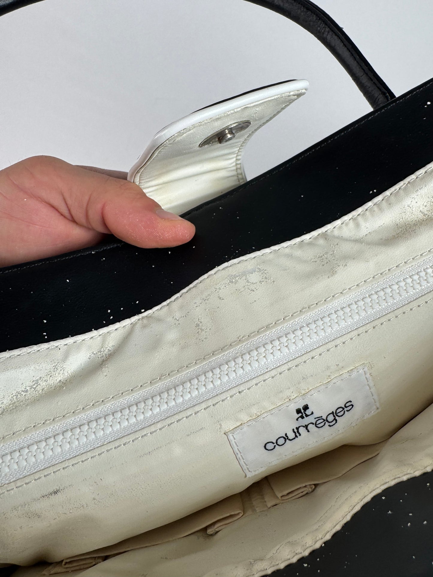 Vintage Courreges Leather Bag Black White