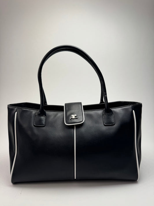 Vintage Courreges Leather Bag Black White