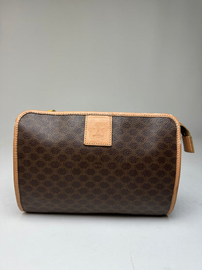 Vintage Celine Macadam Canvas Clutch Pouch Dark Brown