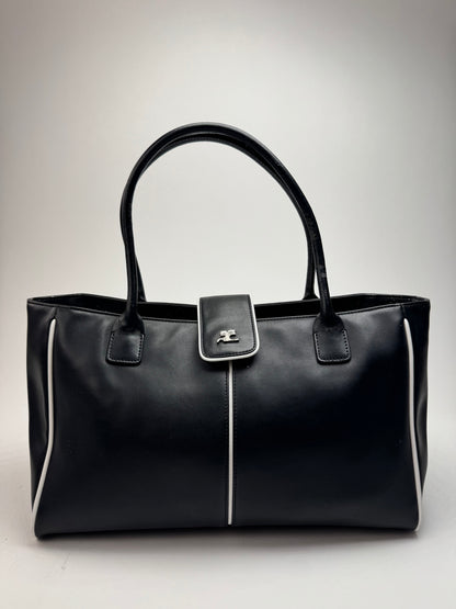 Vintage Courreges Leather Bag Black White