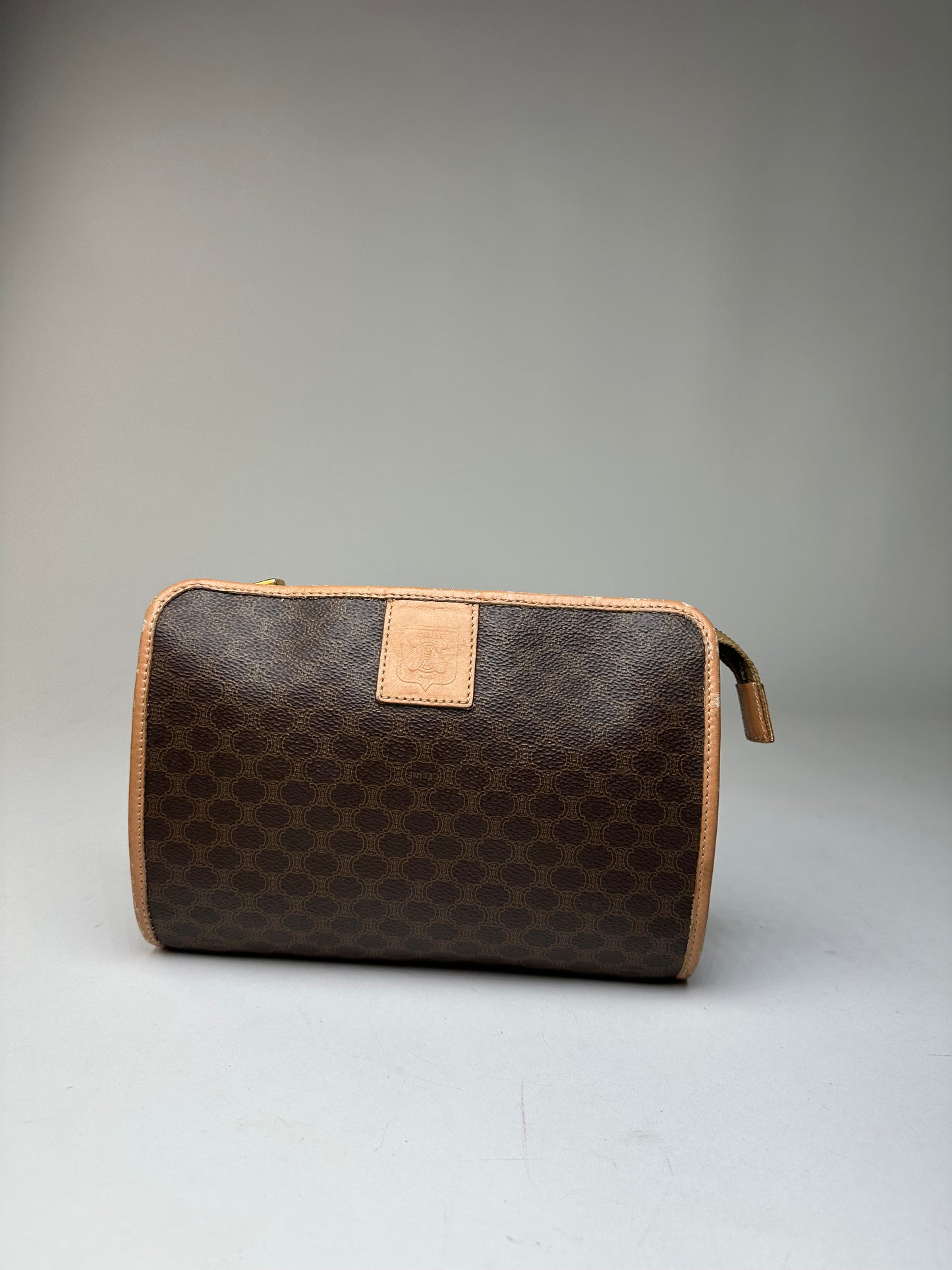 Vintage Celine Macadam Canvas Clutch Pouch Dark Brown