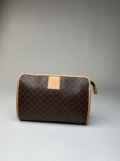 Vintage Celine Macadam Canvas Clutch Pouch Dark Brown