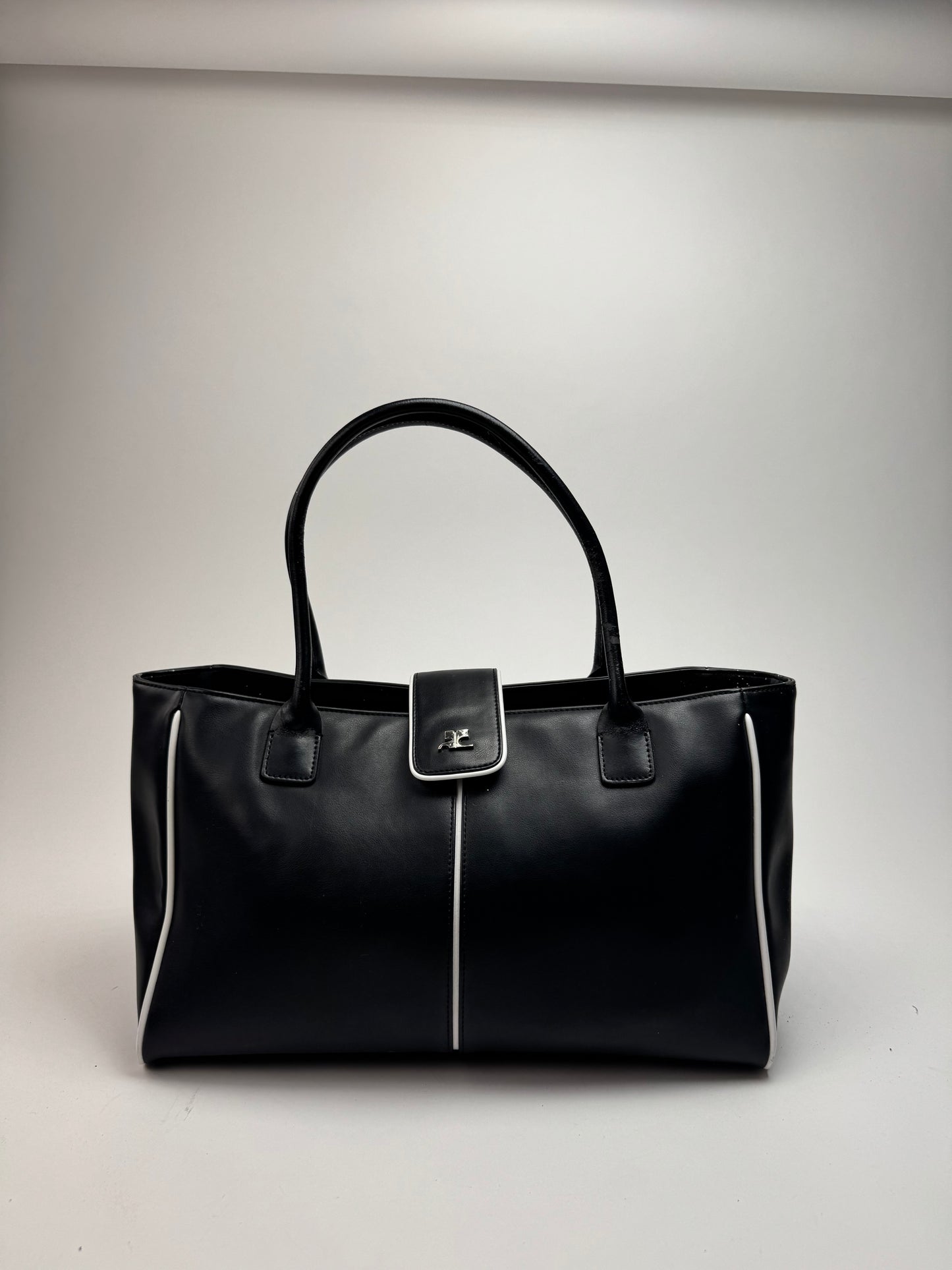 Vintage Courreges Leather Bag Black White
