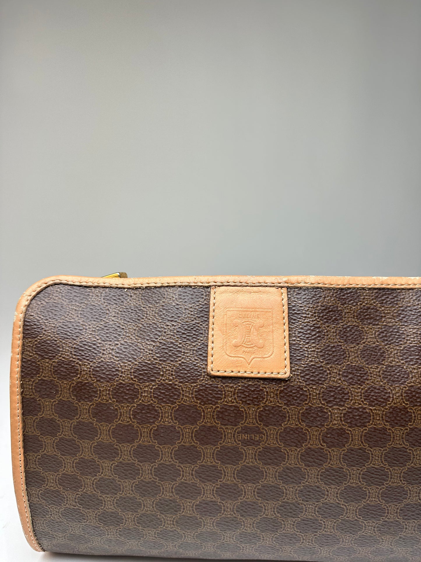 Vintage Celine Macadam Canvas Clutch Pouch Dark Brown