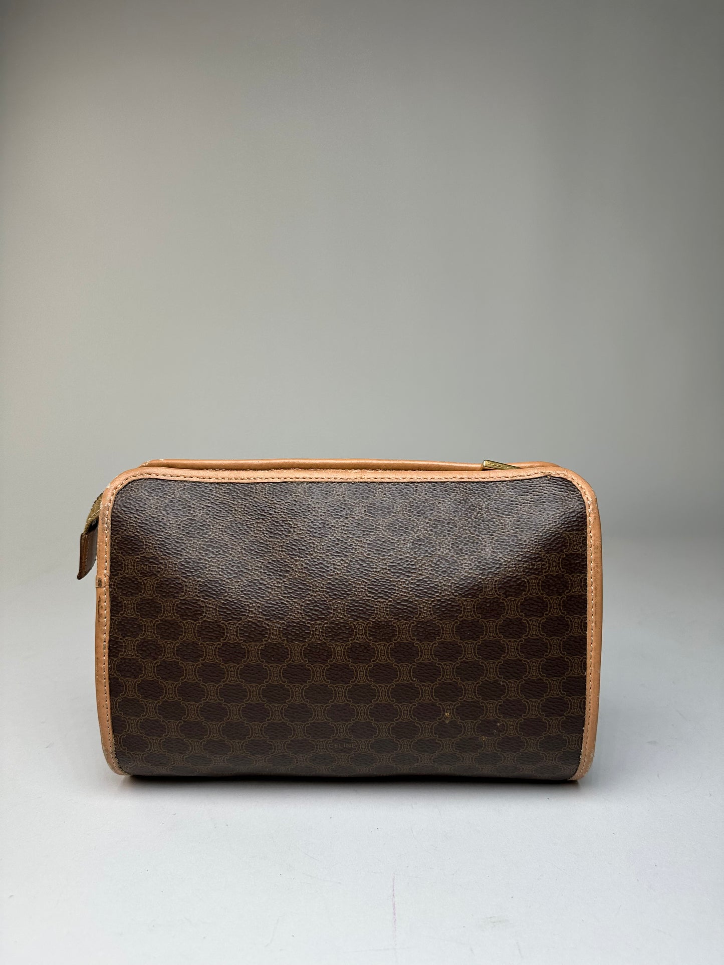 Vintage Celine Macadam Canvas Clutch Pouch Dark Brown