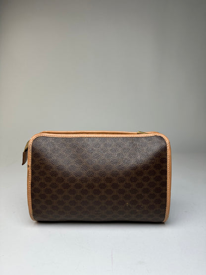 Vintage Celine Macadam Canvas Clutch Pouch Dark Brown