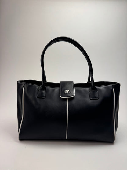 Vintage Courreges Leather Bag Black White