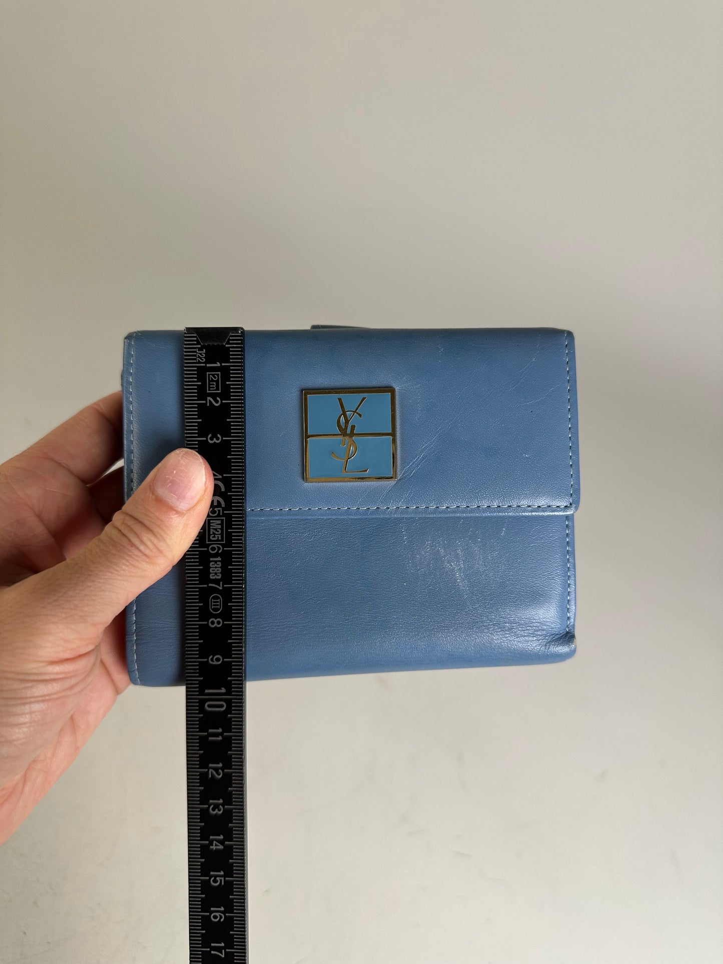 Vintage Saint Laurent Grained Leather Wallet Cobalt Blue Gold