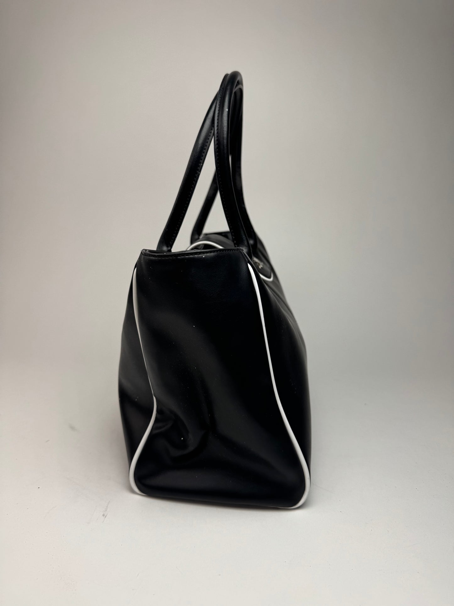 Vintage Courreges Leather Bag Black White