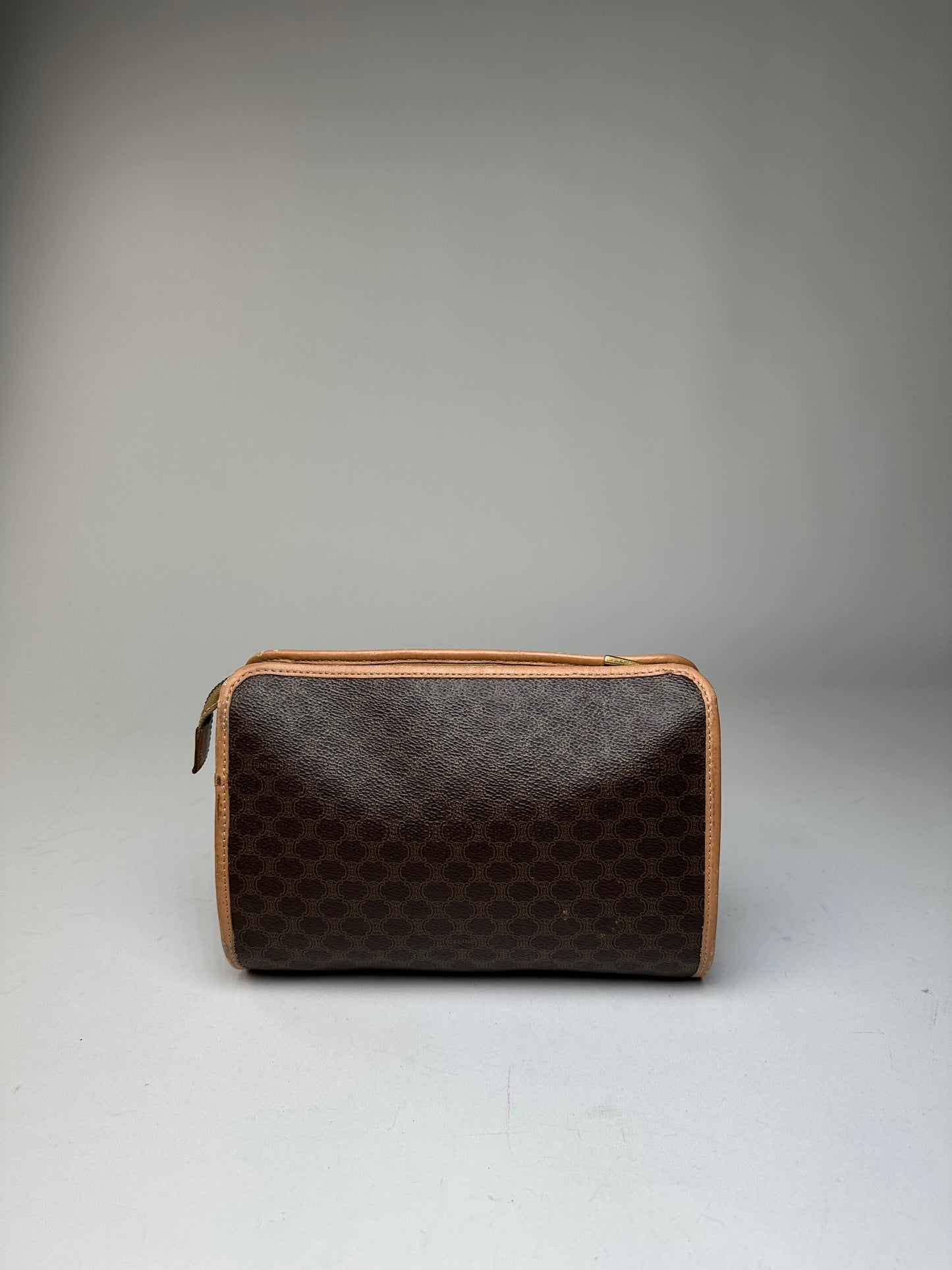 Vintage Celine Macadam Canvas Clutch Pouch Dark Brown