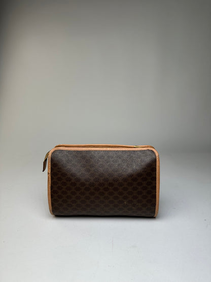 Vintage Celine Macadam Canvas Clutch Pouch Dark Brown