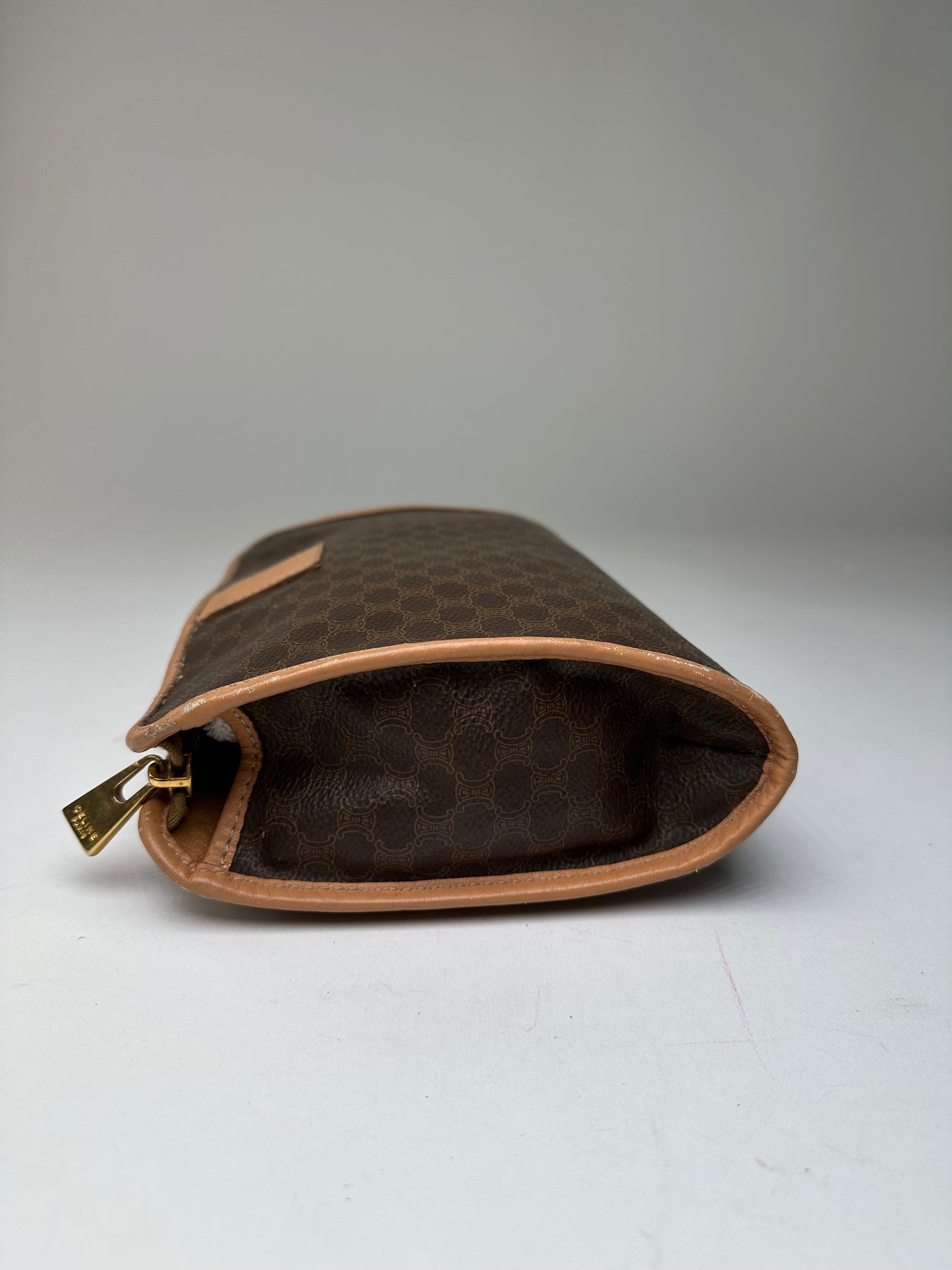 Vintage Celine Macadam Canvas Clutch Pouch Dark Brown